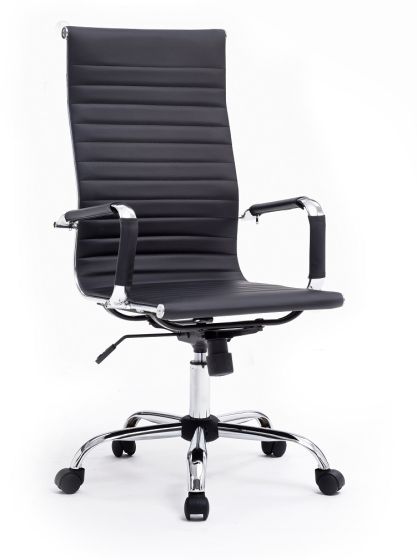 Mahmayi Eames High-Back Ergonomic Office Chair with PU Chrome & Caster Wheel Feature - Black