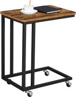 Mahmayi Dark Brown and Black LNT50X End Table with Rolling Casters Industrial Side Coffee Laptop Mobile Table Steel Frame for Living Room, Bedroom, Office (50x35x60cm)