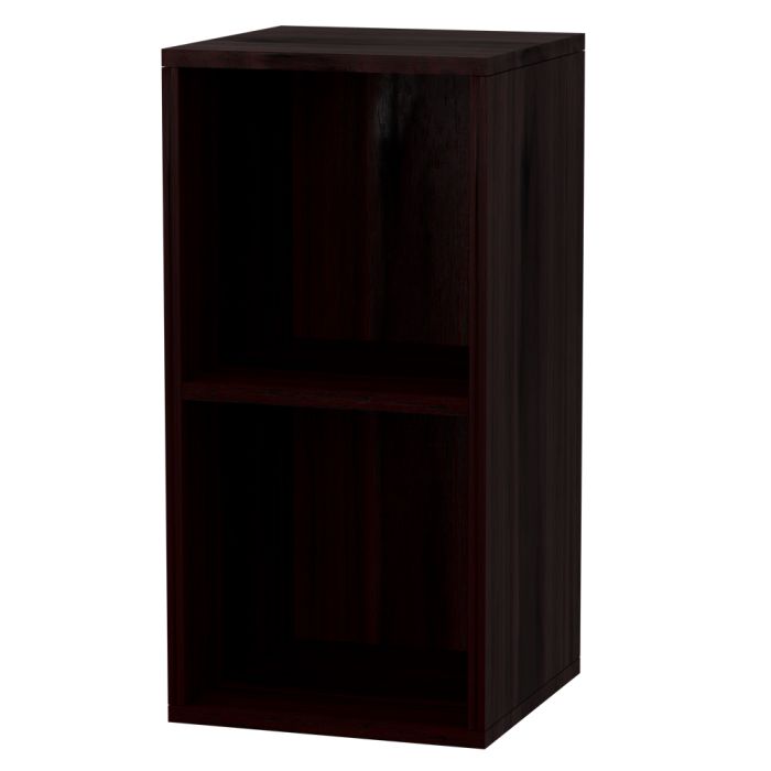 dark walnut two tier wooden shelf unit