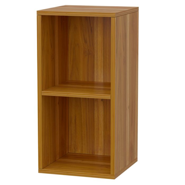 light walnut two tier open box shelf freestanding