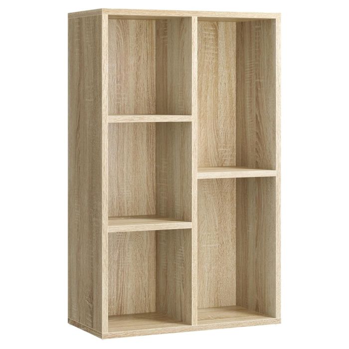 Natural oak 5 tier bookcase with open cube shelves