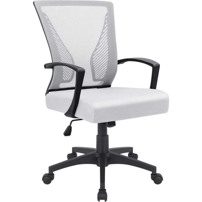 White mesh mid back office chair with black frame