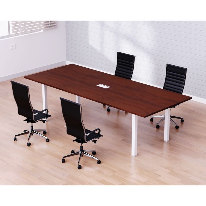 apple cherry rectangular conference table with white legs seating four