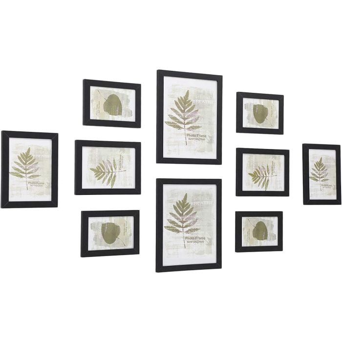 Set of black photo frames in assorted sizes on white background