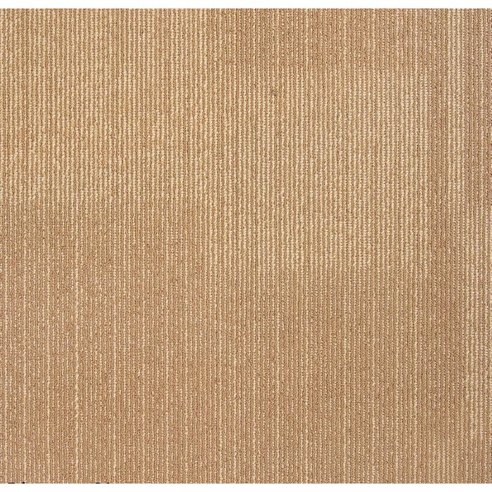 Beige textured carpet with vertical stripes made from woven synthetic fibers.