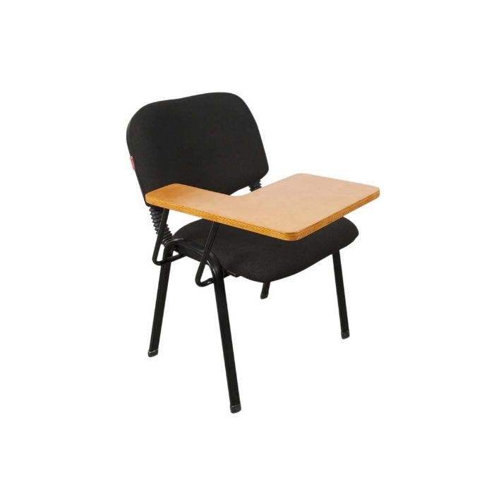 Gamma 502W black student chair with foldable wooden writing tablet angled front view