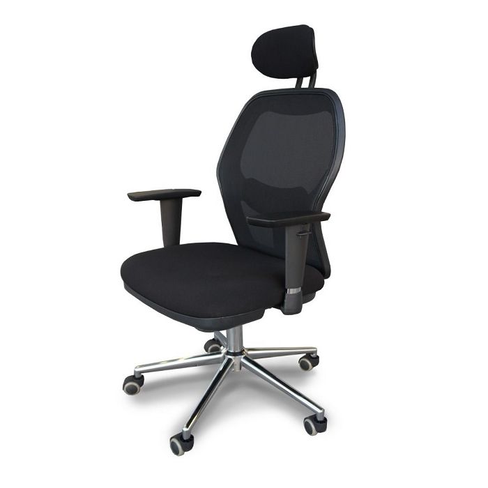 Ruvi 0266H02 high back black mesh office chair with headrest adjustable armrests and chrome five-star base on castors
