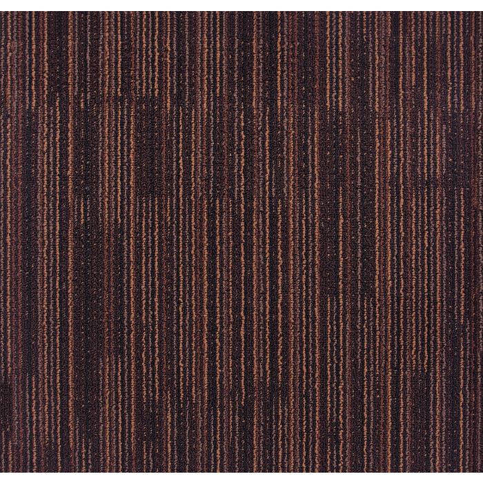 Dark brown and black striped carpet with a textured  looped surface pattern.