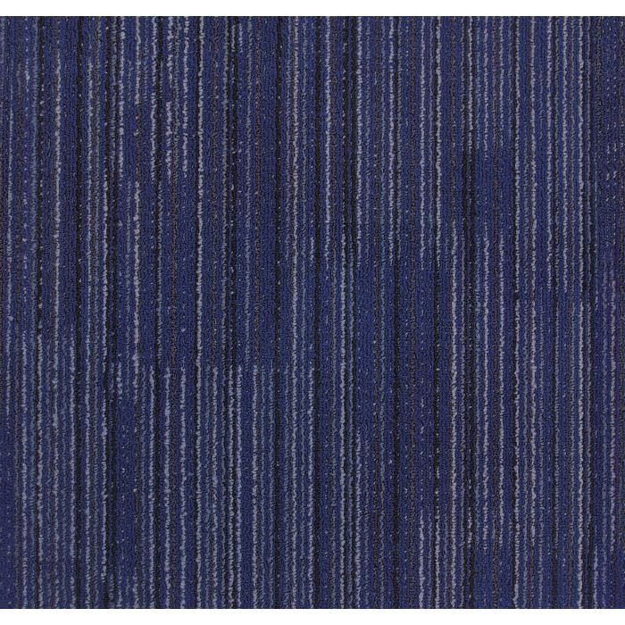 Blue and gray striped carpet with a textured loop pile.