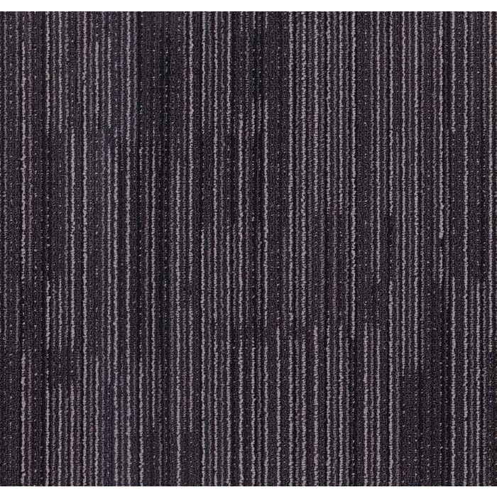 Close-up texture of Mahmayi Yellowknife smoke black carpet tile showing ribbed linear pattern in dark charcoal and grey tones
