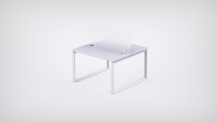 Mahmayi 2 Seater Loop Shared Structure in White color with Polycarbonate Divider, without Drawer & without Mesh Chair  - W180cm x D75cm Each Worktop Size