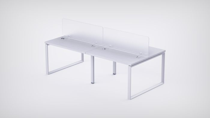 Mahmayi 4 Seater Loop Shared Structure in White color with Polycarbonate Divider, without Drawer & without Mesh Chair  - W180cm x D75cm Each Worktop Size