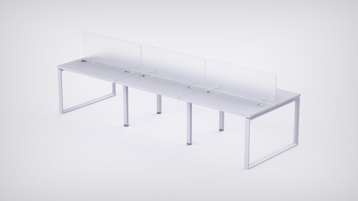 Mahmayi 6 Seater Loop Shared Structure in White color with Polycarbonate Divider, without Drawer & without Mesh Chair  - W160cm x D60cm Each Worktop Size