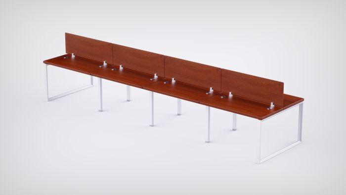 Mahmayi 8 Seater Loop Shared Structure in Apple Cherry color with Wood Divider, without Drawer & without Mesh Chair  - W120cm X D75cm Each Worktop Size