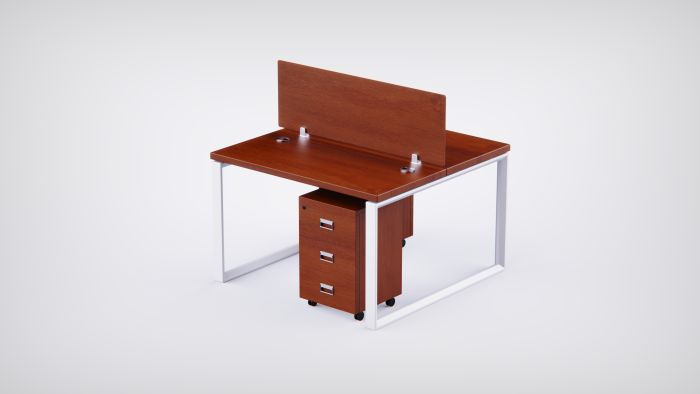 Mahmayi 2 Seater Loop Shared Structure in Apple Cherry color with Wood Divider, with Drawer & without Mesh Chair  - W180cm x D60cm Each Worktop Size