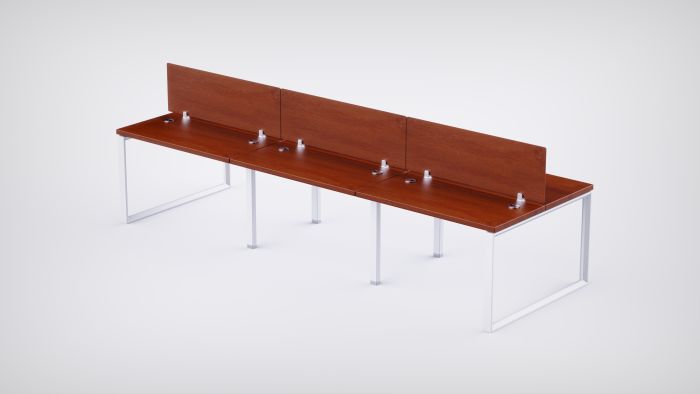 Mahmayi 6 Seater Loop Shared Structure in Apple Cherry color with Wood Divider, without Drawer & without Mesh Chair  - W180cm x D75cm Each Worktop Size