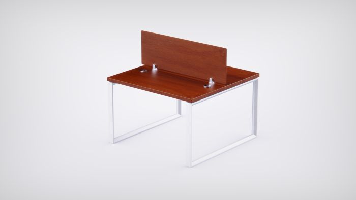 Mahmayi 2 Seater Loop Shared Structure in Apple Cherry color with Wood Divider, without Drawer & without Mesh Chair  - W120cm X D75cm Each Worktop Size