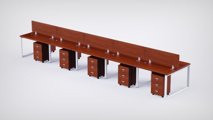 Mahmayi 10 Seater Loop Shared Structure in Apple Cherry color with Wood Divider, with Drawer & without Mesh Chair  - W100cm X D75cm Each Worktop Size