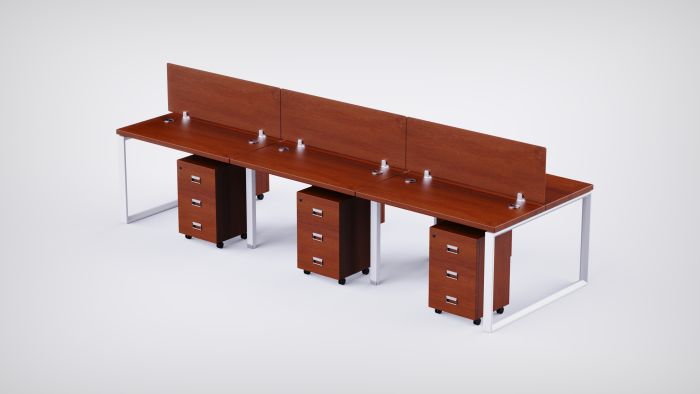 Mahmayi 6 Seater Loop Shared Structure in Apple Cherry color with Wood Divider, with Drawer & without Mesh Chair  - W180cm x D60cm Each Worktop Size