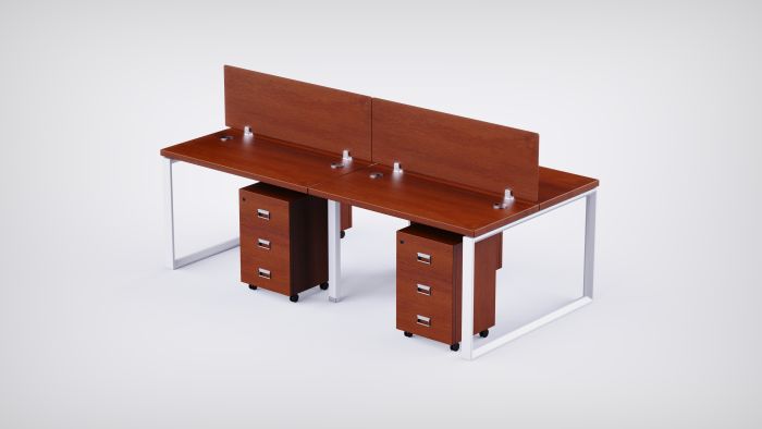 Mahmayi 4 Seater Loop Shared Structure in Apple Cherry color with Wood Divider, with Drawer & without Mesh Chair  - W180cm x D75cm Each Worktop Size