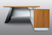 L-Shaped Executive Desk Modern Conference Executive Desk Office Desk With Lockable Drawers And Cabinet - Light Walnut