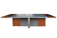 Mahmayi GLW W68-N MDF & PU with Stainless Steel Frame Conference Table - Walnut & Grey