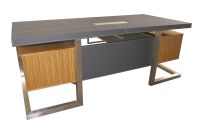 Mahmayi GLW W07 PU Leatherette Modern Office Executive Desk - Dark Walnut & Grey