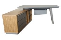 Mahmayi GLW W02 PU Leatherette Modern Office Executive Desk - Dark Walnut & Grey