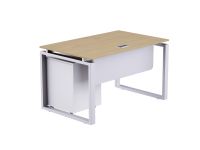 Mahmayi Carre 5116 Modern Workstation with Drawer, Computer Desk, Square Metal Legs with Modesty Panel Natural Davos Oak Ideal for Home, Office
