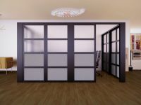 Mahmayi Black Aluminum Glass Sliding Door with Fabric Frosted Glass Per Unit With Free Professional Installation