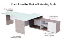 Mahmayi Light Concrete + Premium White GED-5 Glass Executive Desk 320 cm