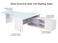 Mahmayi Premium White GED-5 Glass Executive Desk 320 cm