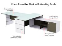 Mahmayi White + Grey GED-5 Glass Executive Desk 320 cm