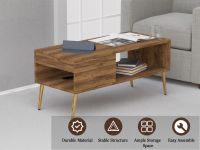 Mahmayi Modern Coffee Table with Side Compartment and Storage Shelf Dark Hunton Oak Ideal for Living Room, Study Room and Office
