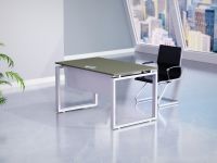 Mahmayi Carre 5114 Modern Workstation without Drawer, Computer Desk, Square Metal Legs with Modesty Panel Grey Ideal for Home, Office