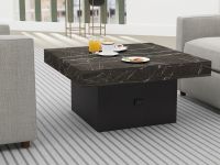 Mahmayi Modern Coffee Table with BS02 USB Port Square Shape Tabletop Black Pietra Grigia and Black Ideal for Living Room, Study Room and Office