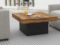 Mahmayi Modern Coffee Table with BS02 USB Port Square Shape Tabletop Dark Hunton Oak and Black Ideal for Living Room, Study Room and Office