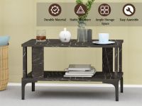 Mahmayi Modern Coffee Table with Storage Shelf Black Pietra Grigia Ideal for Living Room, Study Room and Office