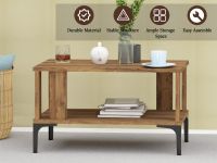 Mahmayi Modern Coffee Table with Storage Shelf Dark Hunton Oak Ideal for Living Room, Study Room and Office