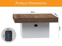 Mahmayi Modern Coffee Table with BS02 USB Port Square Shape Tabletop Truffle Davos Oak and White Ideal for Living Room, Study Room and Office