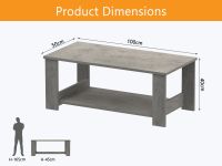Mahmayi Modern Coffee Table with Two Tier Storage Shelf Light Grey Chicago Concrete Ideal for Living Room, Study Room and Office