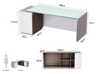 Mahmayi Light Concrete and Premium White GED-3 Glass Executive Desk 180 cm