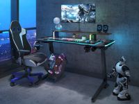 Mahmayi Black GET119X-L Modern Height Adjustable Gaming Table Desk, With RGB Led Light for Office, Gamers, Home