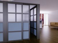 Mahmayi Grey Aluminum Glass Sliding Door with Fabric Frosted Glass Per Unit With Free Professional Installation