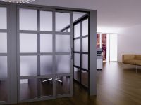 Mahmayi Grey Aluminum Glass Sliding Door with Center Frost Glass and Tile Per Unit With Free Professional Installation