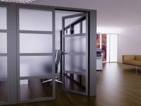 Mahmayi Grey Aluminum Glass Swing Door with Center Frost Glass and Tile Per Unit With Free Professional Installation