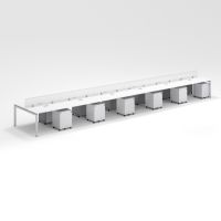 Shared Structure 12 Seater in White Color with Polycarbonate Dividers with Drawers without Mesh Chairs and Worktop W120cm x D60cm