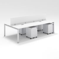 Shared Structure 4 Seater in White Colorwith Wood Dividers with Drawers without Mesh Chairs and Worktop W160cm x D60cm