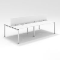 Shared Structure 4 Seater in White Colorwith Wood Dividers without Drawers without Mesh Chairs and Worktop W160cm x D60cm