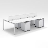 Shared Structure 4 Seater in White Color with Polycarbonate Dividers with Drawers without Mesh Chairs and Worktop W100cm x D75cm